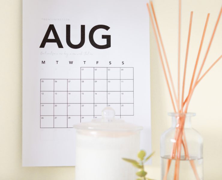 Aug calendar on wall