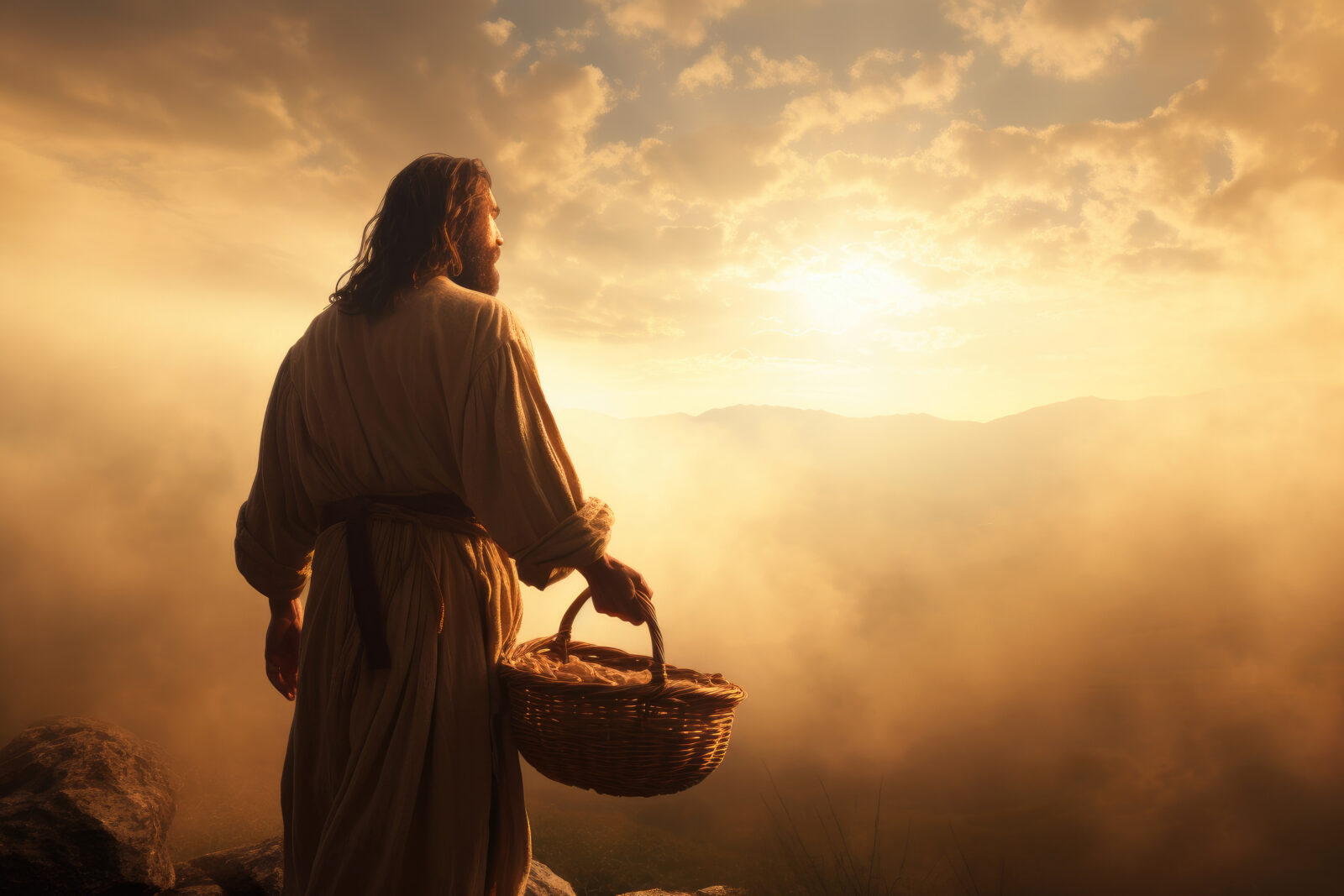 Jesus holding a basket of miracles!