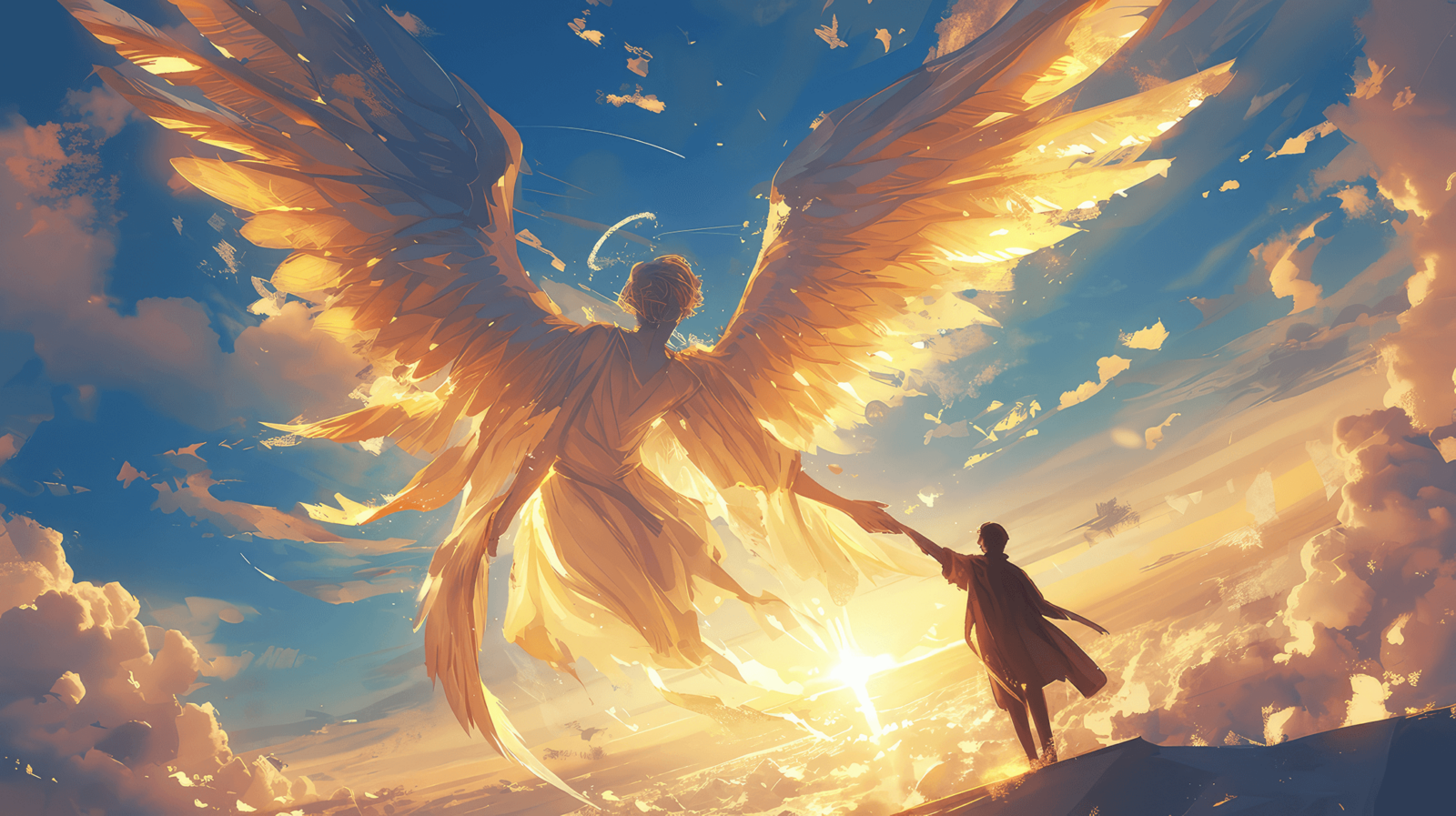 Angel guarding human.