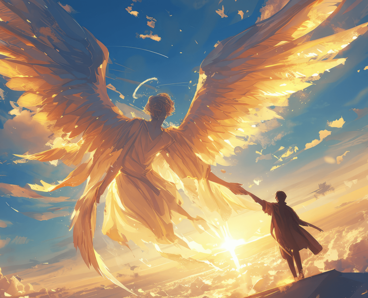 Angel guarding human.