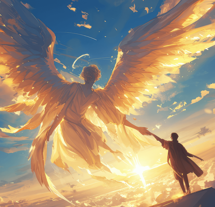 Angel guarding human.